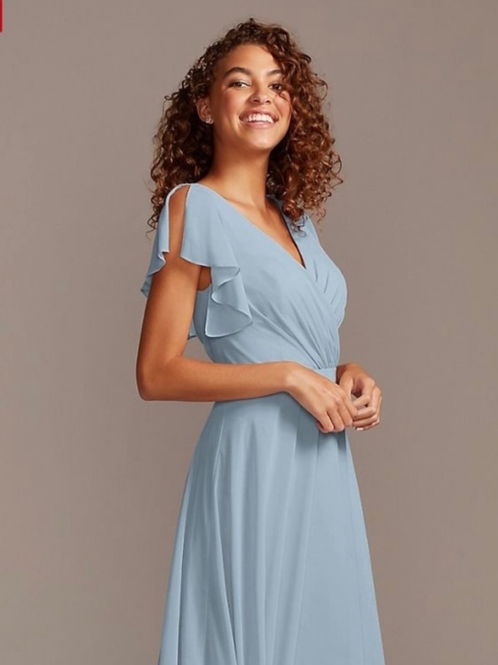 David’s bridal dusty blue chiffon bridesmaid dress